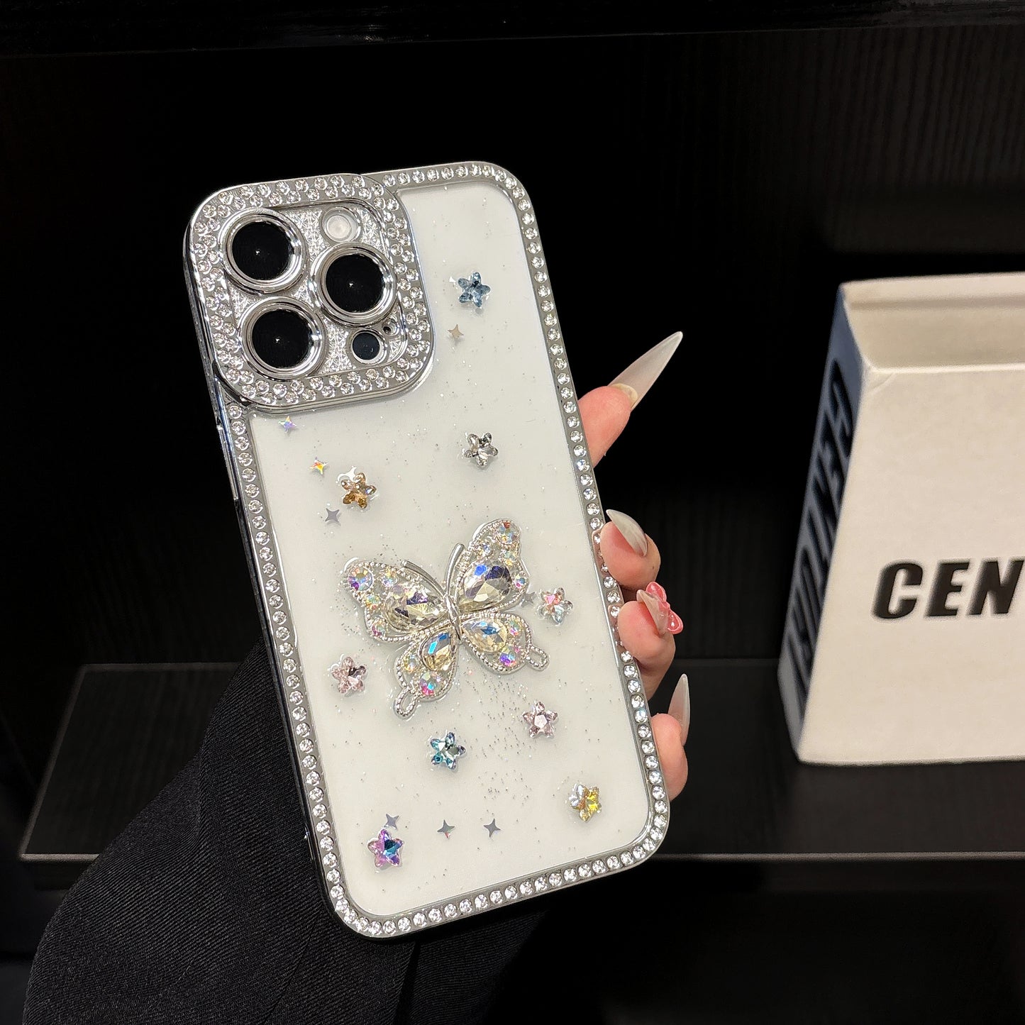 Rainbow Crystal Butterfly iPhone Case – Sparkling Multi-Colored Gems, Diamond Accents, Glossy Protective Case for iPhone 16/15/14/13, Perfect Gift for Fashion Lovers