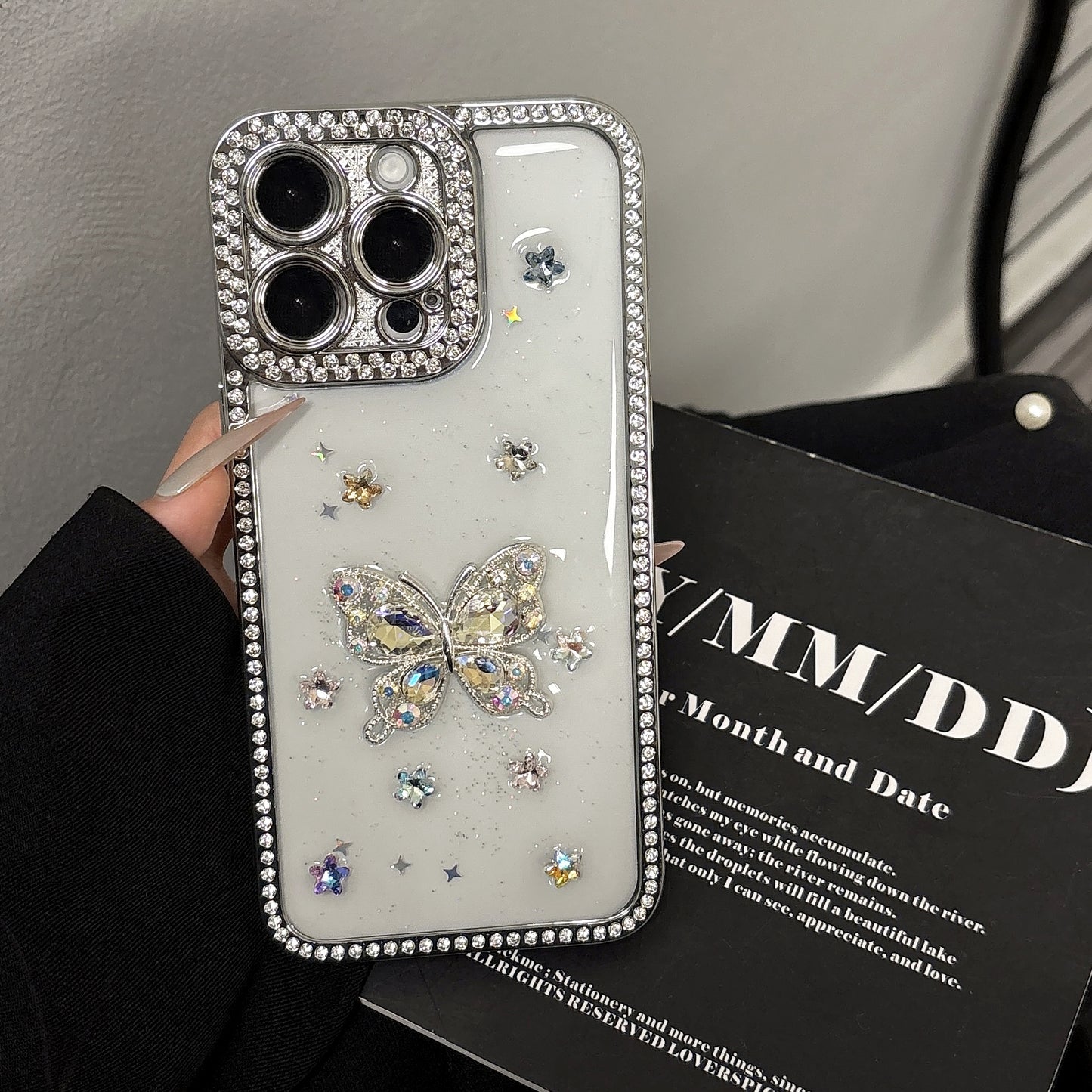 Rainbow Crystal Butterfly iPhone Case – Sparkling Multi-Colored Gems, Diamond Accents, Glossy Protective Case for iPhone 16/15/14/13, Perfect Gift for Fashion Lovers