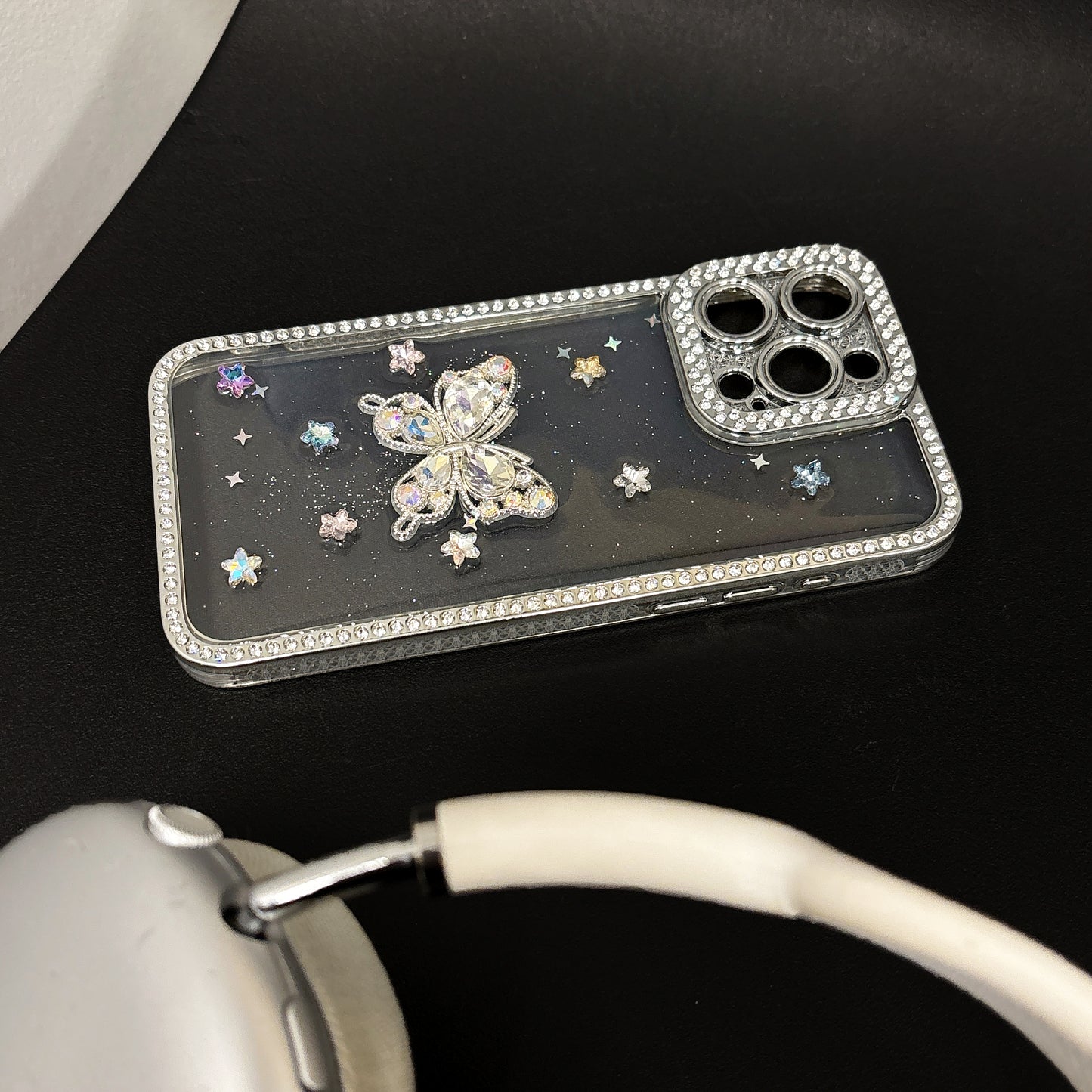 Rainbow Crystal Butterfly iPhone Case – Sparkling Multi-Colored Gems, Diamond Accents, Glossy Protective Case for iPhone 16/15/14/13, Perfect Gift for Fashion Lovers