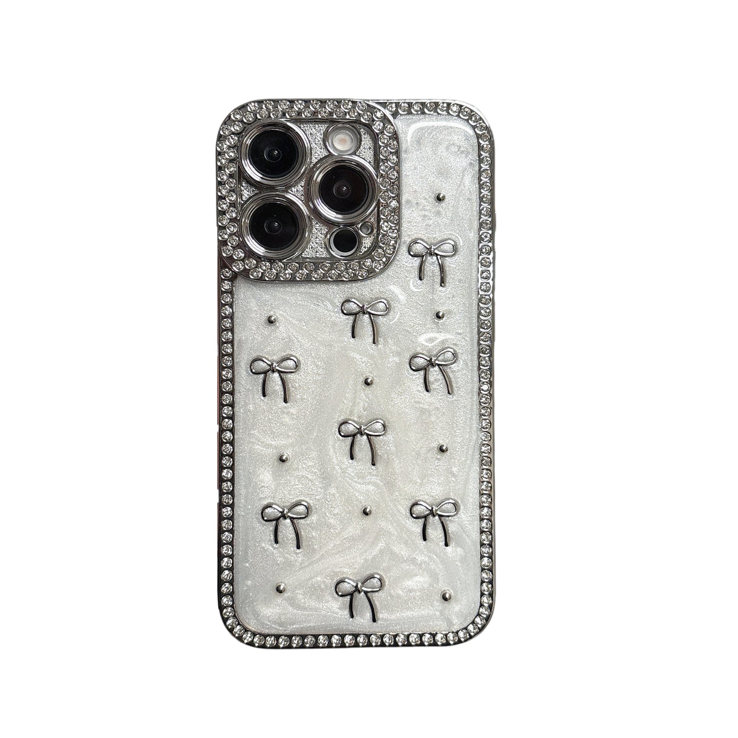 Crystal Bow iPhone Case – Diamond-Studded Design with Elegant Ribbon Motif, Glossy Finish, Perfect for iPhone 16/15/14/13, Fashionable and Protective Gift for Her