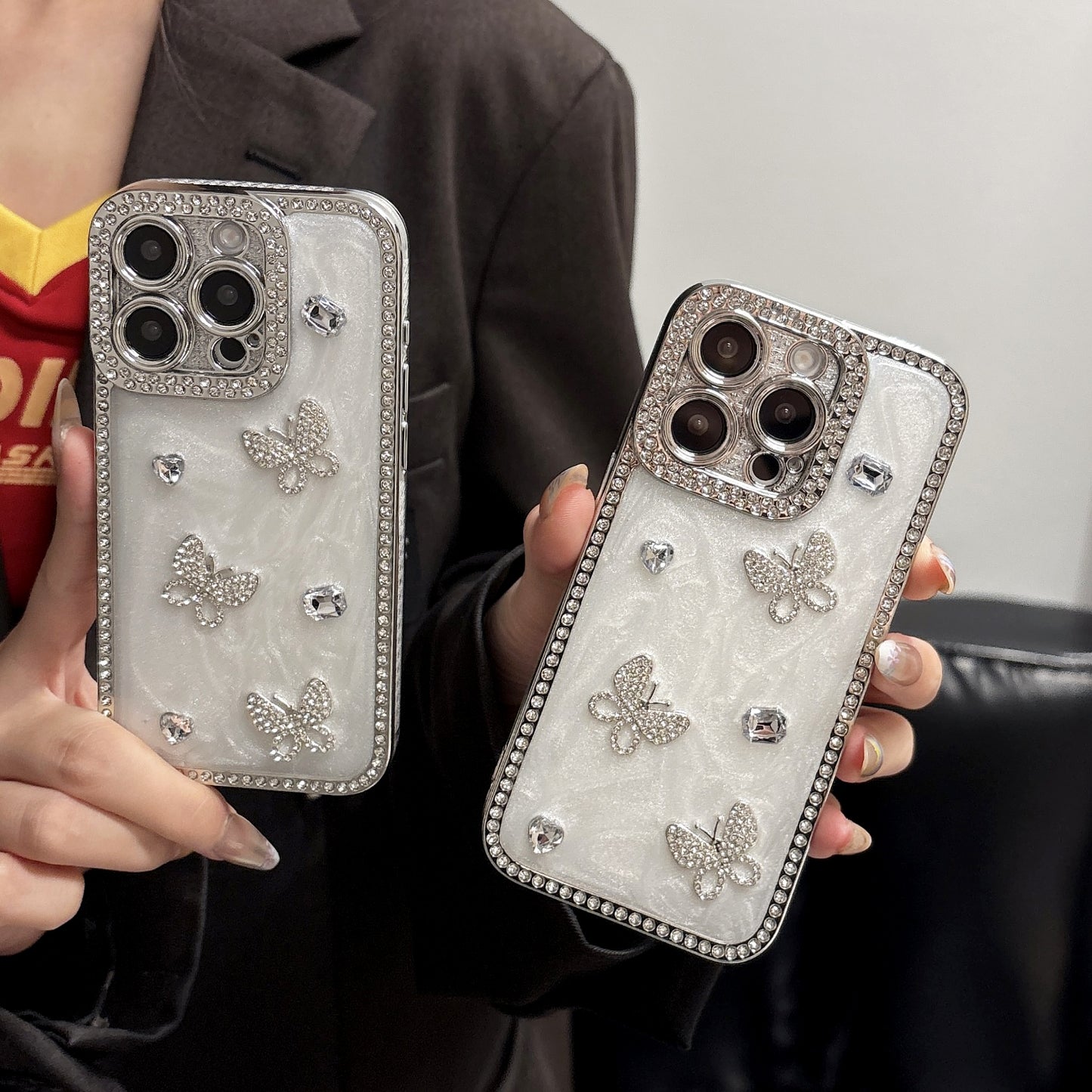 Luxury Crystal Butterfly iPhone Case – Sparkling Diamond-Embellished Design with Elegant Butterfly Motif, Shiny Gloss Finish for iPhone 16/15/14/13, Perfect Gift for Her