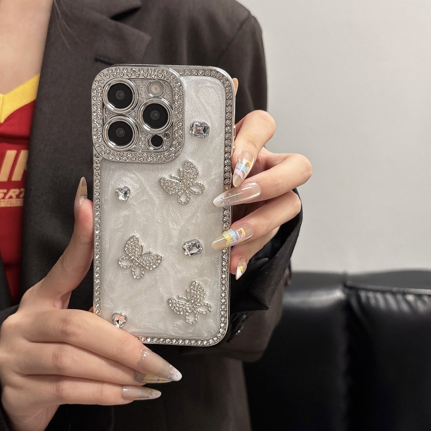 Luxury Crystal Butterfly iPhone Case – Sparkling Diamond-Embellished Design with Elegant Butterfly Motif, Shiny Gloss Finish for iPhone 16/15/14/13, Perfect Gift for Her