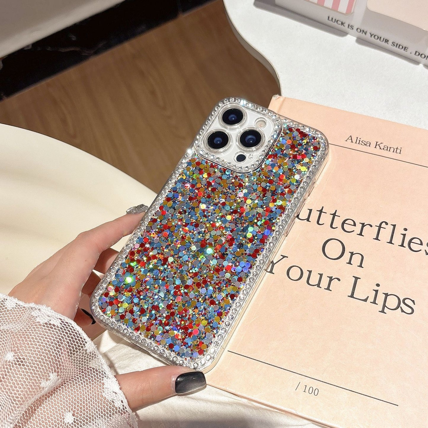Vintage Butterfly iPhone Case with 3D Embellishments – Elegant Floral Design with Gold Stud Frame