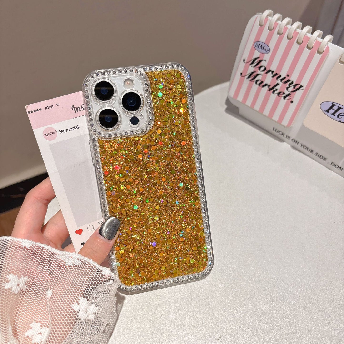Vintage Butterfly iPhone Case with 3D Embellishments – Elegant Floral Design with Gold Stud Frame