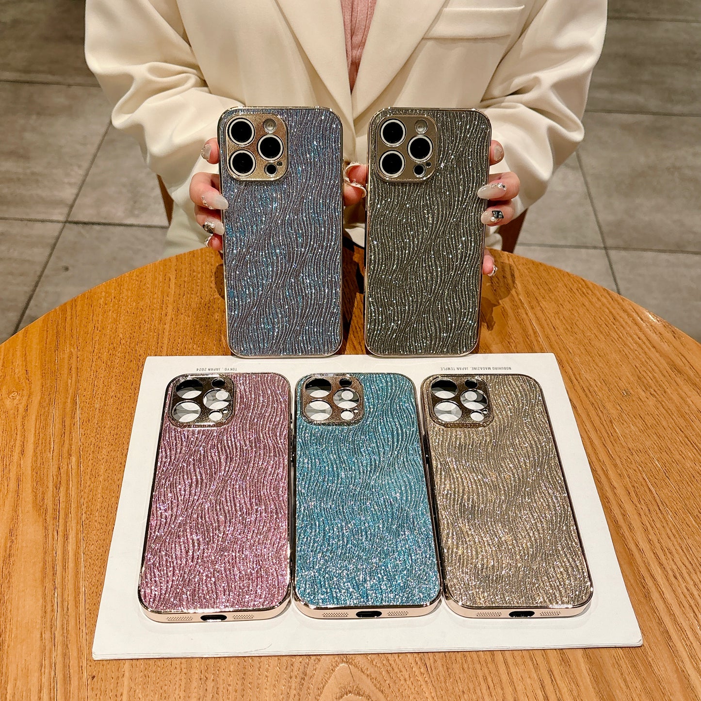Shimmering Wave iPhone Case – Sparkling Glitter Design with Metallic Edges, Luxury Protective Case for iPhone 16/15/14/13, Available in Multiple Colors