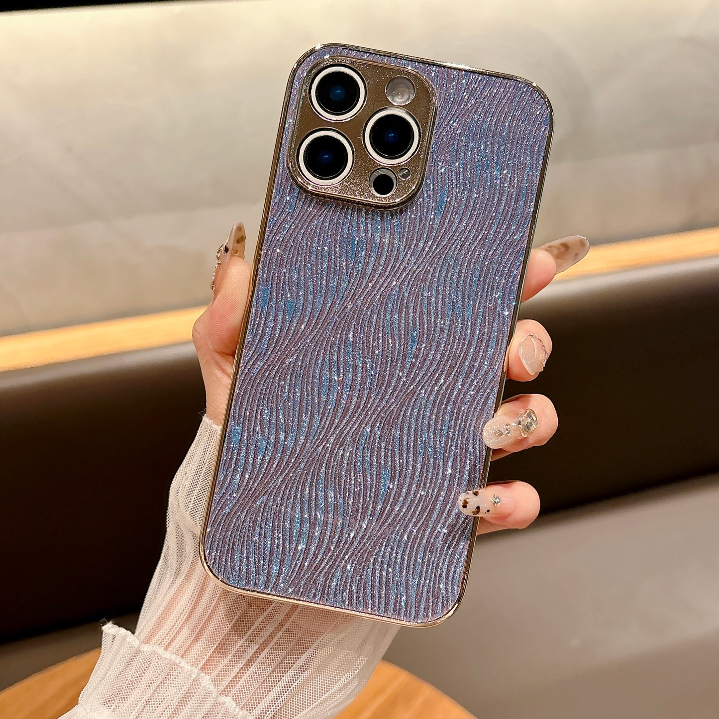 Shimmering Wave iPhone Case – Sparkling Glitter Design with Metallic Edges, Luxury Protective Case for iPhone 16/15/14/13, Available in Multiple Colors