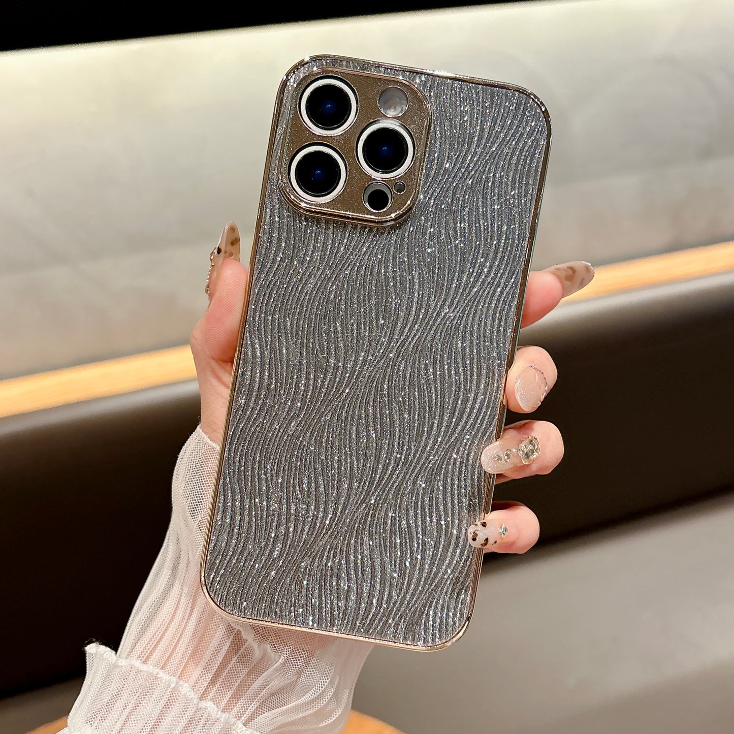 Shimmering Wave iPhone Case – Sparkling Glitter Design with Metallic Edges, Luxury Protective Case for iPhone 16/15/14/13, Available in Multiple Colors