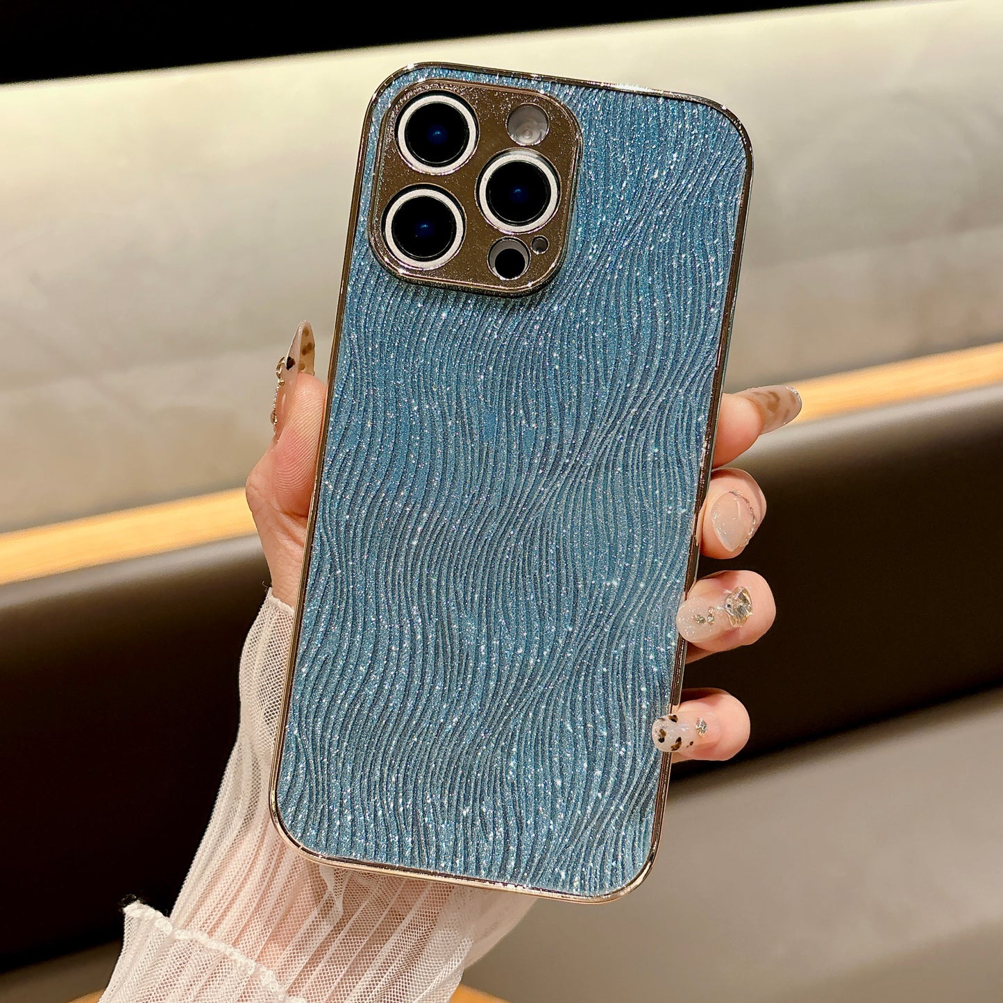 Shimmering Wave iPhone Case – Sparkling Glitter Design with Metallic Edges, Luxury Protective Case for iPhone 16/15/14/13, Available in Multiple Colors