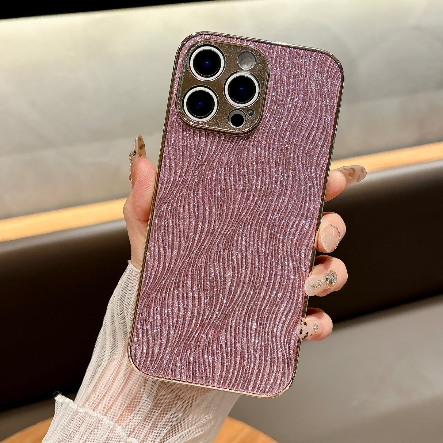 Shimmering Wave iPhone Case – Sparkling Glitter Design with Metallic Edges, Luxury Protective Case for iPhone 16/15/14/13, Available in Multiple Colors