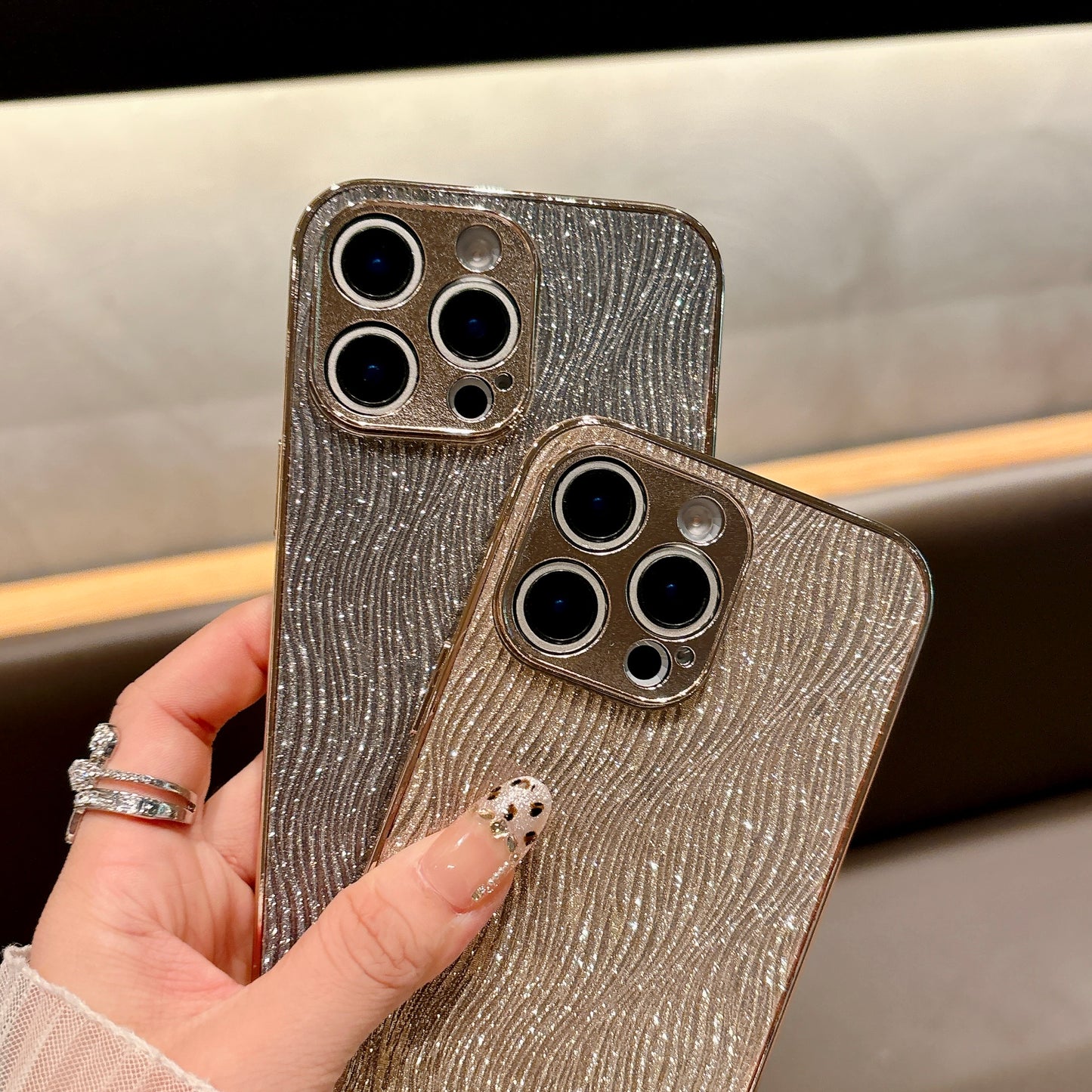 Shimmering Wave iPhone Case – Sparkling Glitter Design with Metallic Edges, Luxury Protective Case for iPhone 16/15/14/13, Available in Multiple Colors