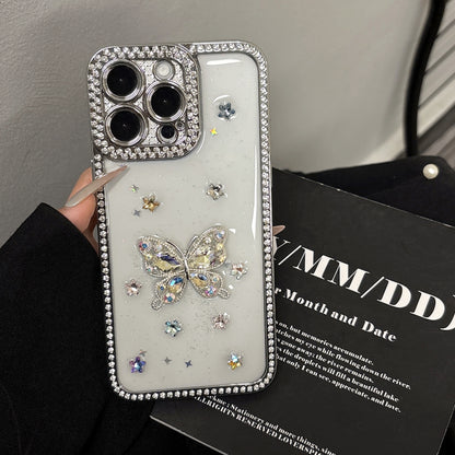 Rainbow Crystal Butterfly iPhone Case – Sparkling Multi-Colored Gems, Diamond Accents, Glossy Protective Case for iPhone 16/15/14/13, Perfect Gift for Fashion Lovers