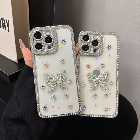 Rainbow Crystal Butterfly iPhone Case – Sparkling Multi-Colored Gems, Diamond Accents, Glossy Protective Case for iPhone 16/15/14/13, Perfect Gift for Fashion Lovers