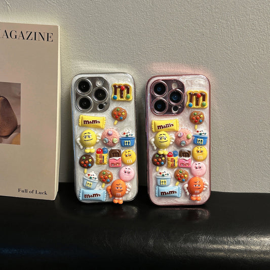 3D M&M’s Candy Phone Case – Colorful & Kawaii Dessert Theme for iPhone