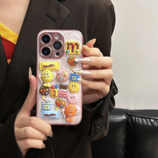 3D M&M’s Candy Phone Case – Colorful & Kawaii Dessert Theme for iPhone
