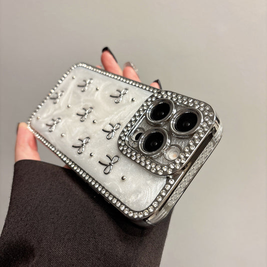 Crystal Bow iPhone Case – Diamond-Studded Design with Elegant Ribbon Motif, Glossy Finish, Perfect for iPhone 16/15/14/13, Fashionable and Protective Gift for Her