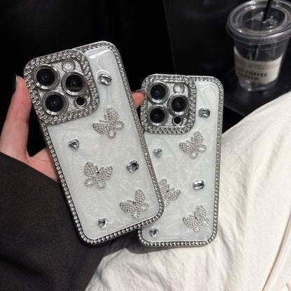 Luxury Crystal Butterfly iPhone Case – Sparkling Diamond-Embellished Design with Elegant Butterfly Motif, Shiny Gloss Finish for iPhone 16/15/14/13, Perfect Gift for Her