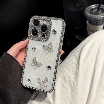 Luxury Crystal Butterfly iPhone Case – Sparkling Diamond-Embellished Design with Elegant Butterfly Motif, Shiny Gloss Finish for iPhone 16/15/14/13, Perfect Gift for Her
