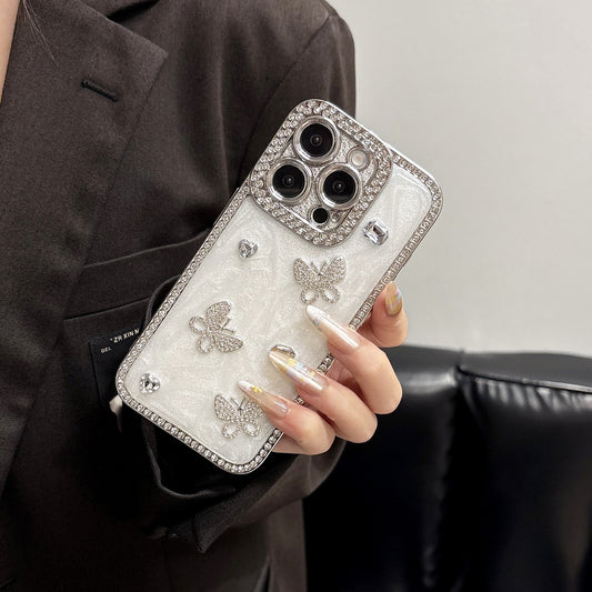 Luxury Crystal Butterfly iPhone Case – Sparkling Diamond-Embellished Design with Elegant Butterfly Motif, Shiny Gloss Finish for iPhone 16/15/14/13, Perfect Gift for Her