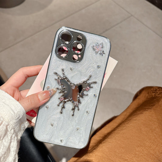 Glittery White Butterfly Mirror Case for iPhone – Sparkle and Style Combined
