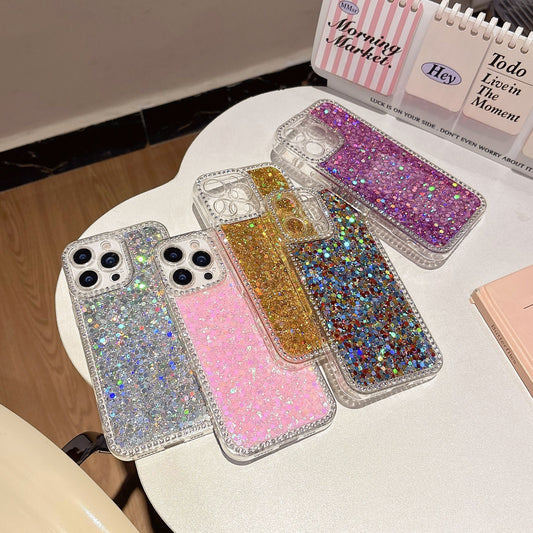 Vintage Butterfly iPhone Case with 3D Embellishments – Elegant Floral Design with Gold Stud Frame