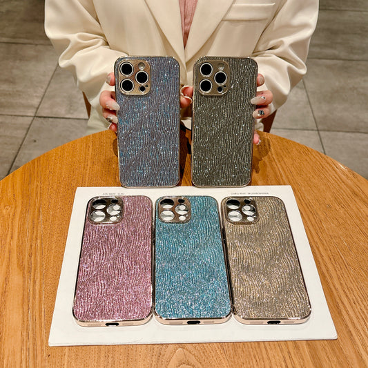 Shimmering Wave iPhone Case – Sparkling Glitter Design with Metallic Edges, Luxury Protective Case for iPhone 16/15/14/13, Available in Multiple Colors