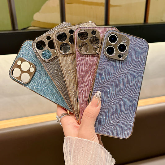 Shimmering Wave iPhone Case – Sparkling Glitter Design with Metallic Edges, Luxury Protective Case for iPhone 16/15/14/13, Available in Multiple Colors