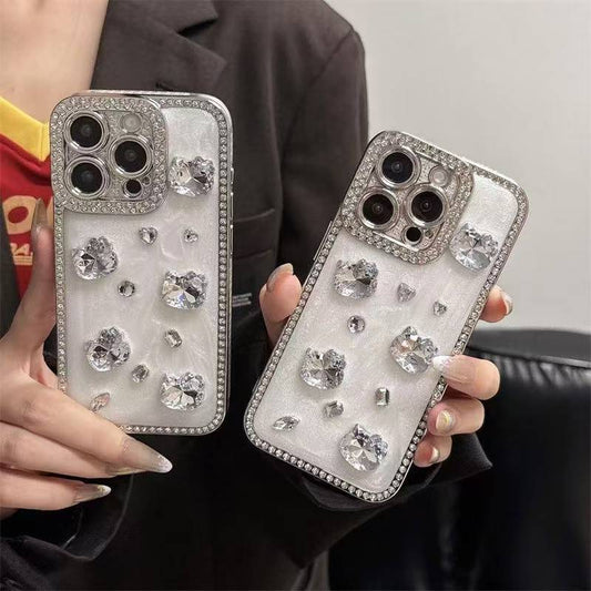 Luxury Crystal Rhinestone Phone Case – 3D Diamond Bling Design with Pearl Shimmer Finish, Full Camera Protection, Shock-Resistant and Fashion-Forward Accessory for Glamorous Style